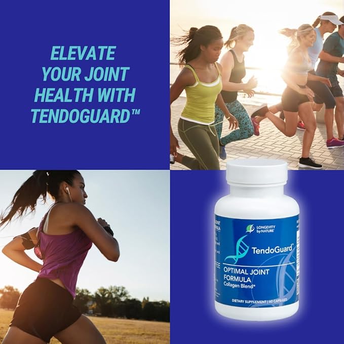 Longevity by Nature TendoGuard Joint Support Supplement with Collagen Peptides Hyaluronic Acid Supplements Tendon and Ligament 60 Capsules