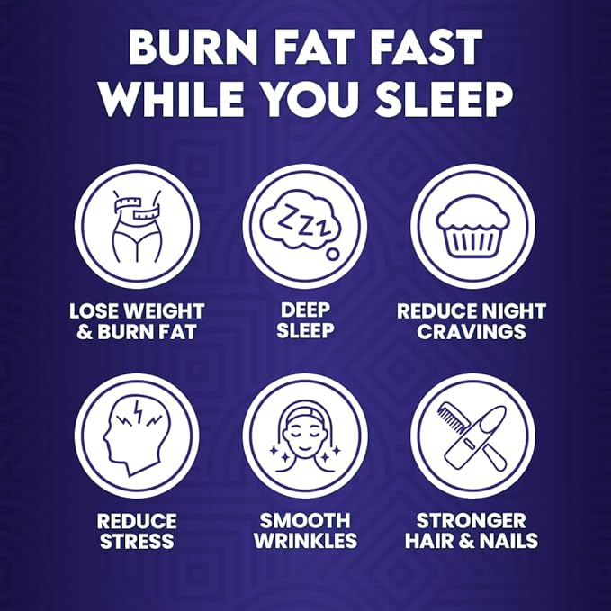 Night Collagen Burn - Weight Loss &amp Belly Fat Burner &amp Sleep Aid for Women &amp Men | Sleep Support for Bloating &amp Metabolism Appetite Suppressant | Supports Skin Hair Nails &amp Join