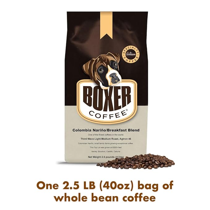 Boxer Coffee Light Roast Whole Bean – Colombian Nariño Breakfast Blend 2.5 LB Bag – Third Wave Specialty Grade Gourmet Artisan Coffee