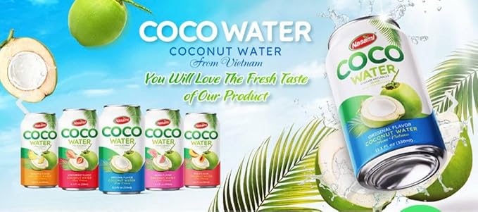 NASAMI Coconut Water Original Flavor Made with Fresh Coconut Water Plant Based - Non GMO Canned Water - Natural Hydration Essential Electrolytes &amp Potassium 11.1 FL OZ Cans Pack of 24