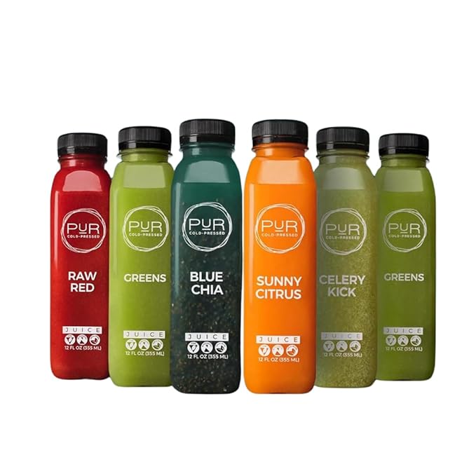 PUR Cold-Pressed Juice – 7-Day Signature Juice Cleanse – Natural Reset Supports Wellness Digestion &amp Energy – Greens Celery Kick Blue Chia Sunny Citrus &amp Raw Red – 42 Bottles