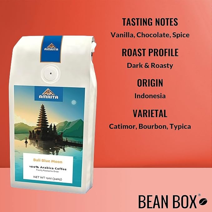 Bali Blue Moon Kintamani - Dark - Roasted by Amrita Certified Pure - Freshly Ground Coffee - 2 Pound Bag