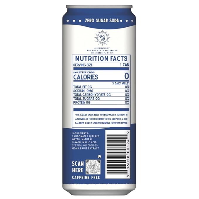 Blueberry - Wild Bill's Zero Sugar Cream Soda Zero Artificial Colors Flavors or Preservatives Naturally Sweetened (Individual 12oz Cans12-Pack)