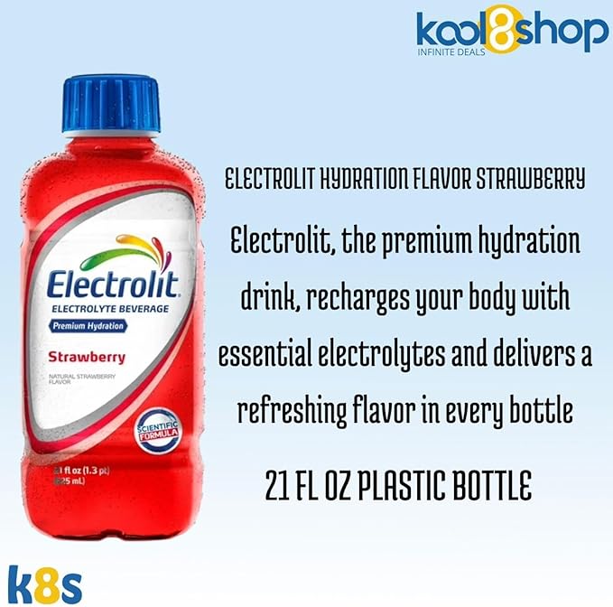 Electrolit Strawberry Hydration Drink With Electrolytes 21 fl oz Plastic Bottles 9 Pack+ 1 Microfiber Cooling Towel by KOOL8SHOP Infinite Deals