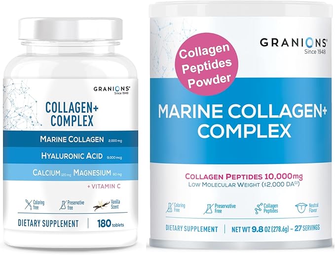 Granions Collagen Complex Calcium Magnesium and Marine Collagen Powder unflavored Wellness &amp Beauty Bundle