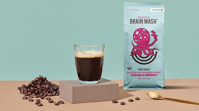 Wunderground's Brain Wash Dark Roast Organic Whole Bean Coffee with Mushroom SuperBoost (12 oz Bag)