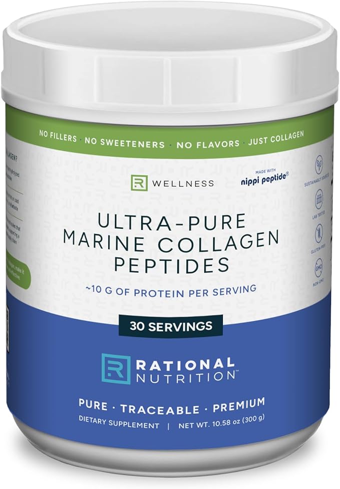 Hydrolyzed Marine Collagen Peptides - Made with Nippi Peptide® from Japan 10g Type I Collagen Per Serving Supports Skin Hair Joint and Bone Health Lab Tested - 30 Serving Jar
