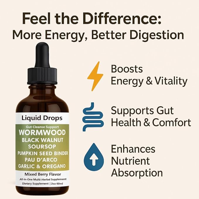 Prozen Wormwood Gut Cleanse Liquid Drops Black Walnut Wormwood Clove Liquid Extract with Soursop &amp Oregano Oil - Supports Digestive Health Energy Boost - 2 Fl Oz (1)