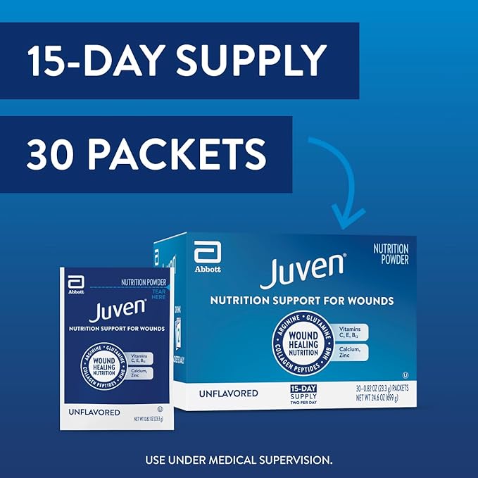 Juven Therapeutic Nutrition Drink Powder Including Collagen Peptides Amino Acids and HMB For Wound Healing Support Unflavored 30 Packets