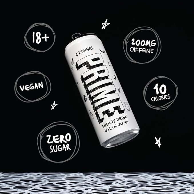 PRIME Energy ORIGINAL Zero Sugar Energy Drink Preworkout Energy 200mg Caffeine with 355mg of Electrolytes and Coconut Water for Hydration| Vegan Gluten Free 12 Fluid Ounce |24 Pack