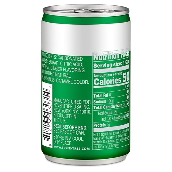 Ginger Ale - Premium Quality Mixer - Refreshing Beverage for Cocktails &amp Mocktails. Naturally Sourced Ingredients No Artificial Sweeteners or Colors - 150 ML Cans - Pack of 8