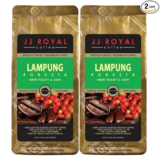 JJ Royal Coffee Lampung Robusta 200g Ground Coffee (Pack of 2)