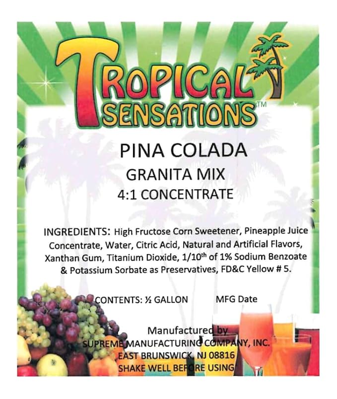 Tropical Sensations Piña Colada Granita Slushie Mix – 6 Bottles 64 oz Each – Non-Alcoholic Frozen Drink Mix for Slush Machines – Bulk Case