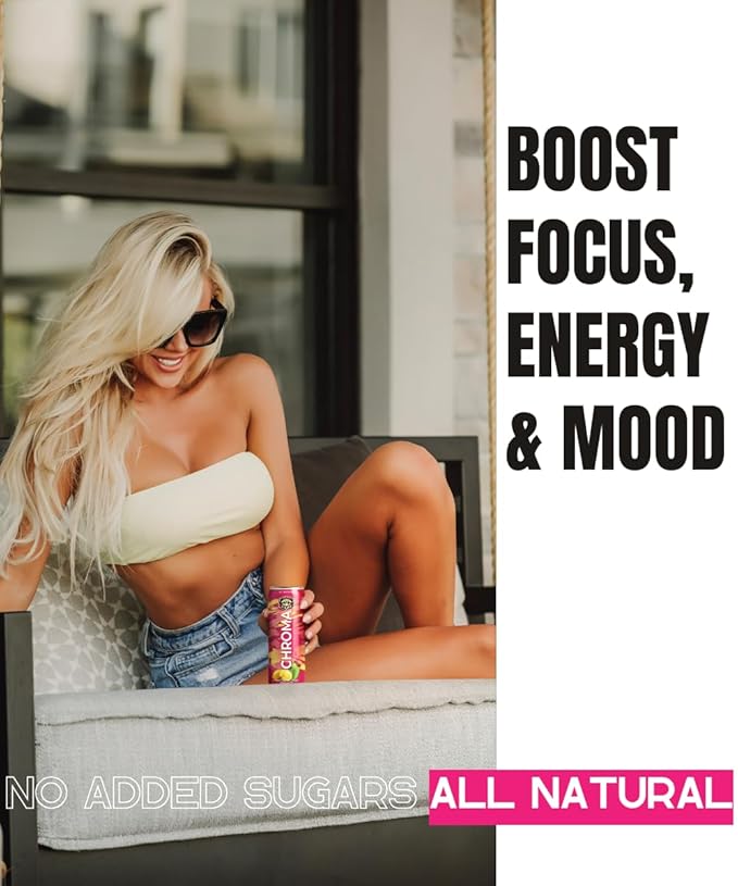 CHROMA All Natural Mushroom Energy Drink - Lion's Mane Cordyceps L-Theanine Beet Root Guarana Electrolytes Adaptogens Green Tea Caffeine. No crash or jitters. Energy Mood Focus Performance B