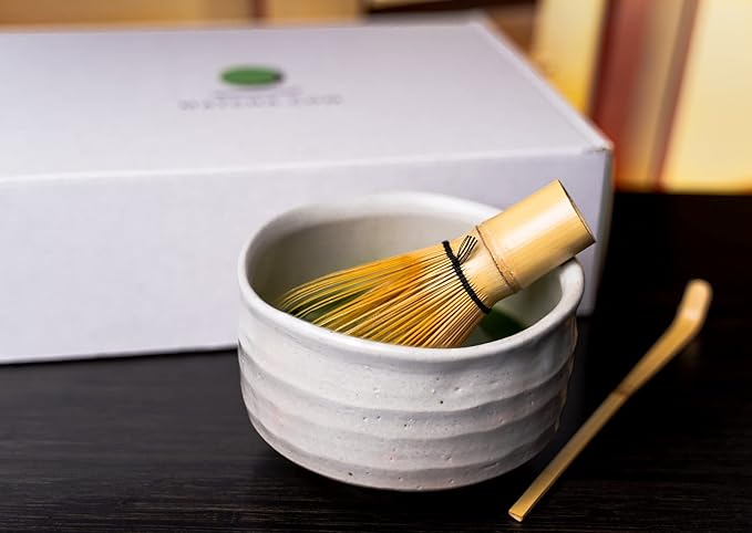 Matcha Kari Dr. Weil Complete Tea Set - White - Japanese Ceremonial Organic Matcha with Whisk and Holder Ceramic Bowl Sifter and Scoop