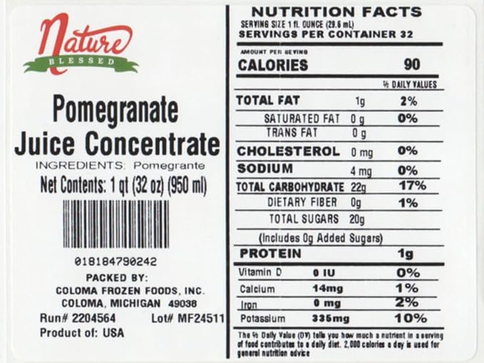 Nature Blessed 100% Pure Pomegranate Concentrate - 1 Quart (1/32 fl oz bottle) Applications: Home Wine Making Brewing Distilling Smoothies Jelly