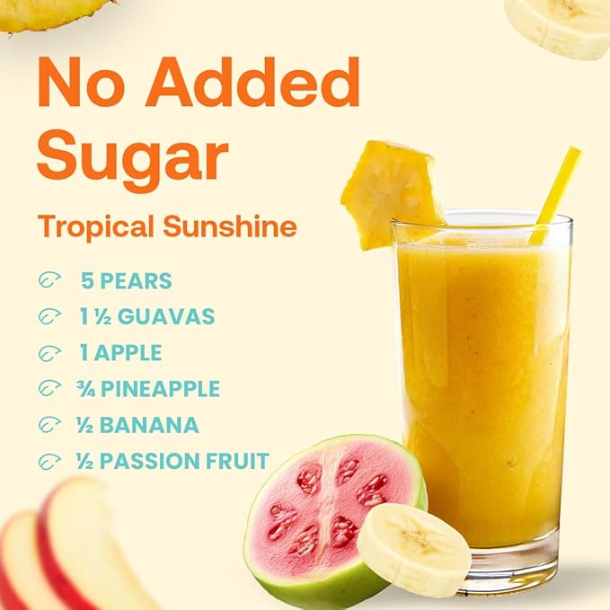 Dr. Smoothie 100% Crushed Tropical Sunshine – No Added Sugar Made with Real Fruits/Fruit Juice – Vegan No Artificial Colors or Flavors – Guava Pineapple Passion Fruit &amp Bananas – Six 46 oz Bot
