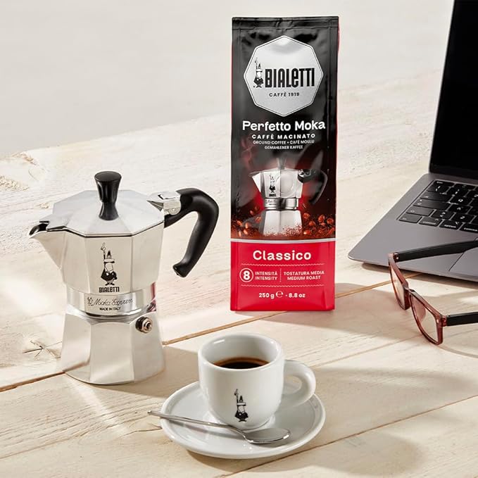 Bialetti - Perfetto Moka Classico: Medium roast ground coffee hazelnut and dried fruit aroma 250g x 6 bag with aroma valve