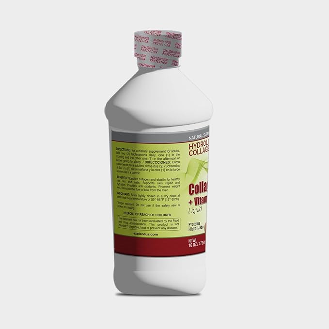 Collagen Hydrolyzed Liquid 16oz + Vitamin C Anti-Aging L-Carnitine Colageno Hydrolized Colageno (2)