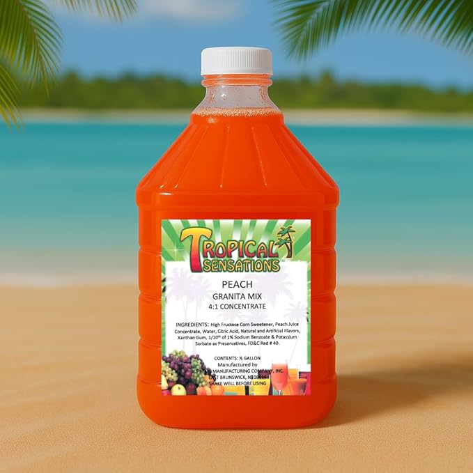 Tropical Sensations Peach Granita Slushie Mix – 64 oz Bottle – Non-Alcoholic Frozen Drink Mix for Slush Machines