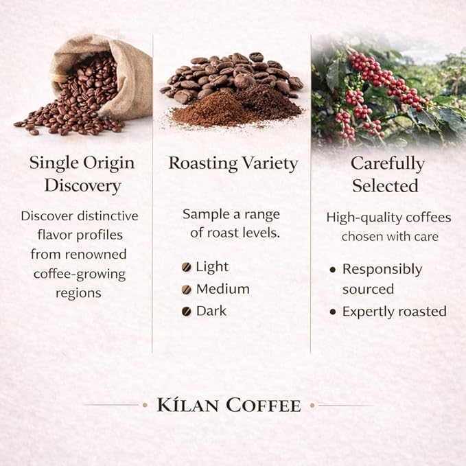 Coffee Sample Pack – 6 Single Origin Coffees (Brazil Santos Costa Rica Colombia Ethiopia Honduras Tanzania) 6-Count 2oz Bags – Kilan Coffee