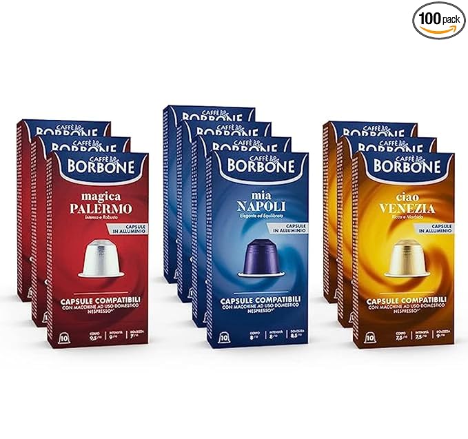 Caffè Borbone Variety Pack Aluminum Capsules Compatible with Nespresso Original Machines Medium Roast 100 Count