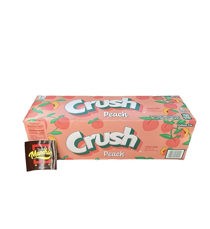 Crush Soda Munchie Box Reserve - Stocked for your Pleasure - Cans or Bottles (Peach Pack of (12) 12 Oz Cans)