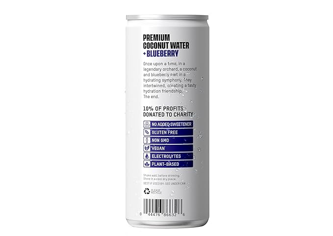 Once Upon a Coconut Premium Blueberry Coconut Water - Low Calorie All-Natural Drink with Electrolytes - Non-GMO - Gluten-Free - 10.8 Fl Oz (Pack of 12)