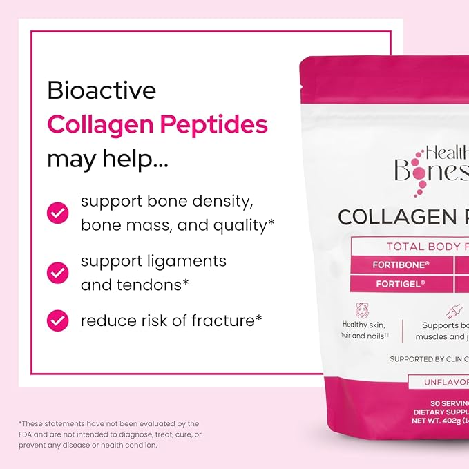 FORTIBONE® Premium Bone Health Collagen Peptides w/FORTIGEL® VERISOL® TENDOFORTE® | Clinically-Supported for Bones Joints Skin Hair Nails | Hydrolyzed Collagen Anti-Aging Formula | 30 Servings