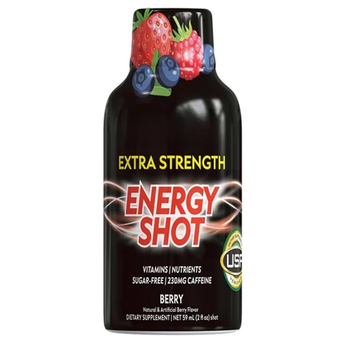 Extra Strength Energy Shot 48 Bottles (2 fl oz Each) – Sugar Free Liquid Energy Supplement with Caffeine (Pack of 1)