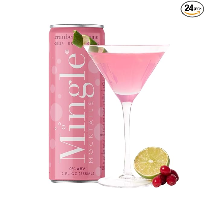 Mingle Mocktails Cranberry Cosmo Non Alcoholic Drinks Alcohol Alternative Pre-Mixed Drinks Made with Real Juice Canned Mocktails or Cocktail Drink Mixer Gluten Free Vegan 24 Pack 12 fl oz Cans