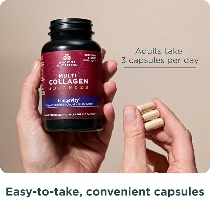 Ancient Nutrition Multi Collagen Advanced Longevity with Probiotics Hydrolyzed Collagen Peptides Promotes Healthy Aging and Cellular Energy 90 Count