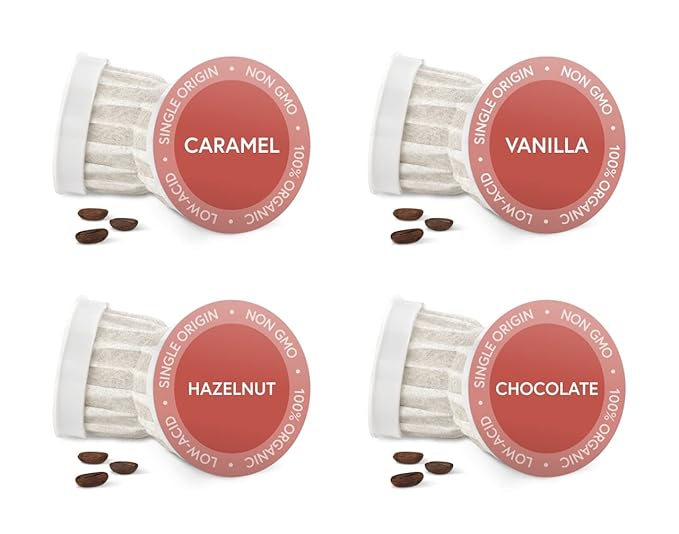 Fabula Organic Coffee Pods Flavored Sampler Pack- Low Acid - Single Origin - Mold Free - Non-GMO - Fair Trade - Only Compatible with Keurig K Cup 1.0 &amp 2.0 Brewers - 24 Count