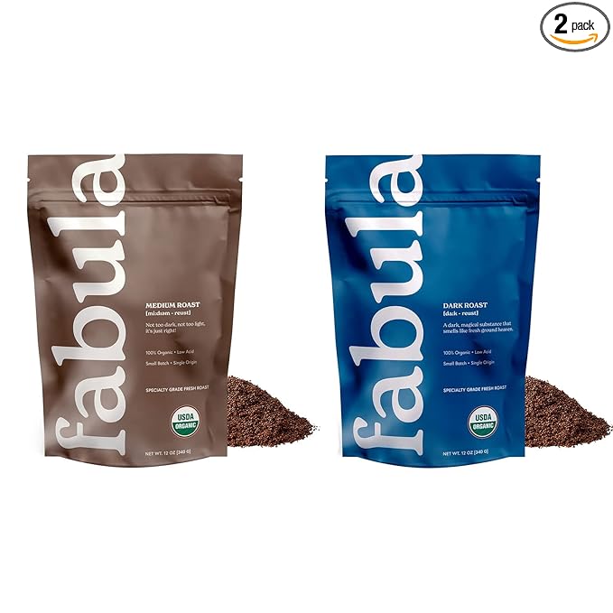 Fabula Organic Coffee Freshly Grounded - Medium and Dark Roast - 2 Bag Bundle