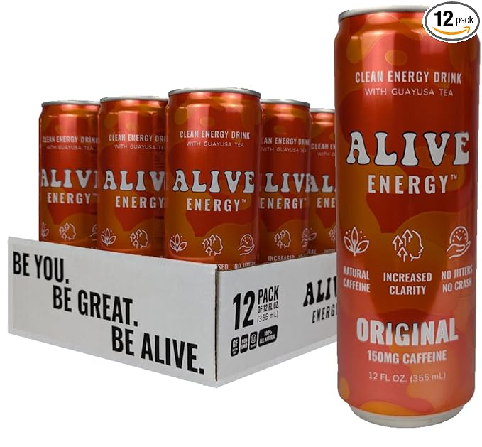 Alive Energy ORIGINAL Guayusa Tea Clean Energy Drink with Antioxidants Original 12 fl oz 150mg Caffeine