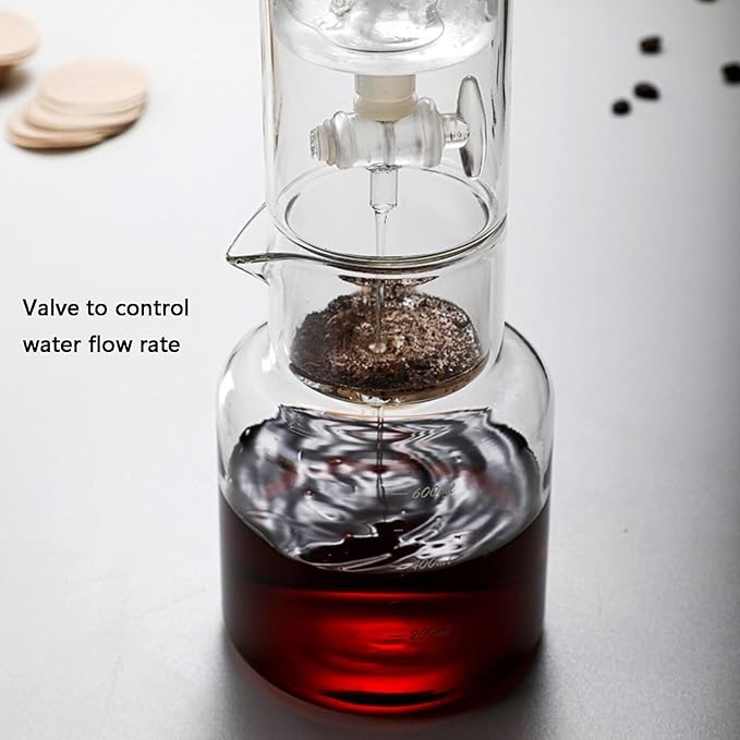 Cold Brew Drip Tower 600ml Ice Drip Glass Cold Brew Coffee Pot with Drip Speed Regulating Valve Drip Type Cold Extraction Coffee Machine for Home Office(Clear)