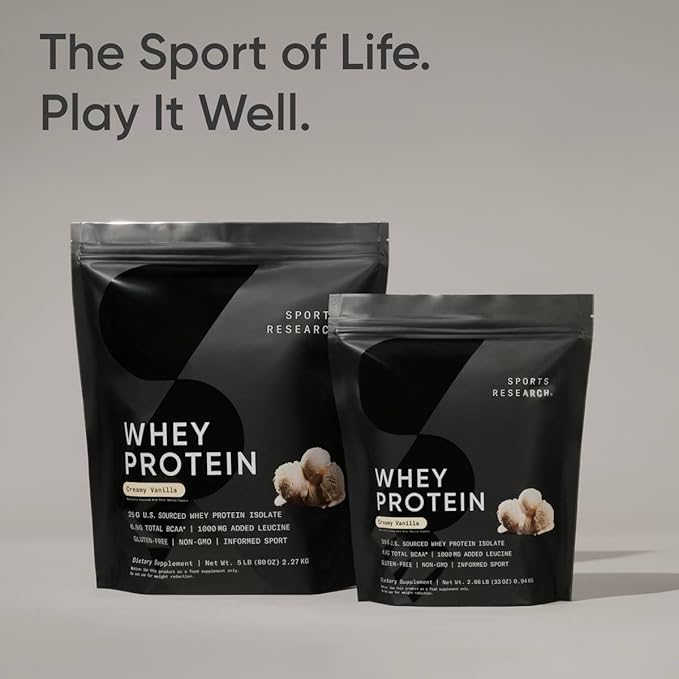 Sports Research Whey Protein Isolate - Sports Nutrition Protein Powder 25g per Serving - 2.06lb Bag Whey Protein - Vanilla Flavor - Bulk Protein Powder 26 Servings