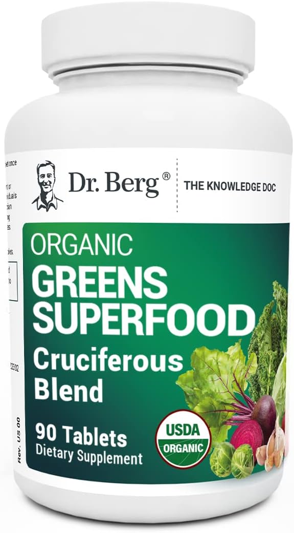 Dr. Berg's Greens Superfood Cruciferous Vegetable Tablets - Vegetable Supplements for Adults w/ 11 Phytonutrient Super Greens - Energy Immune System &amp Liver Veggie Tablets - 90 Tablet