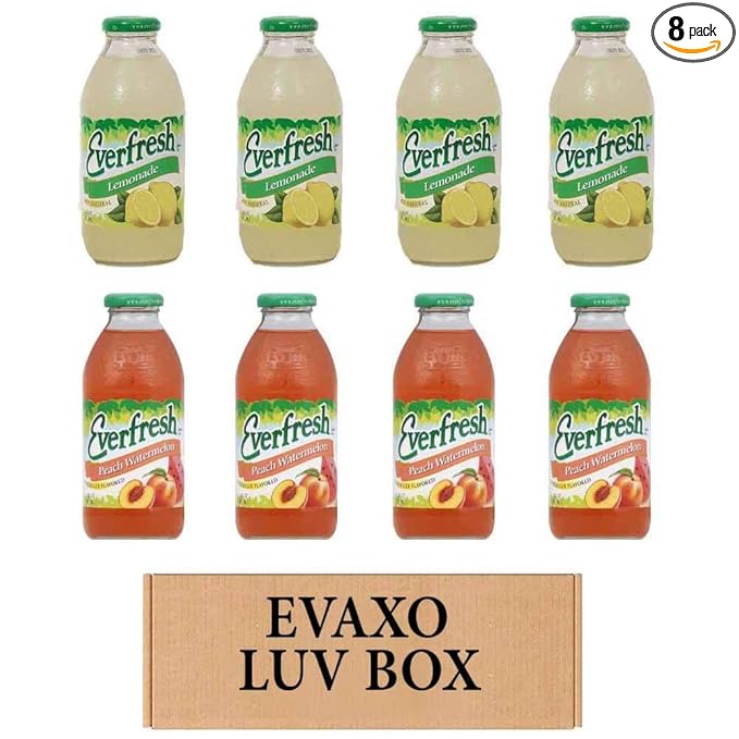 LUV BOX- variety Everfresh Juice 16 oz. pack of 8 Everfresh Lemonade Everfresh Peach Watermelon. by evaxo
