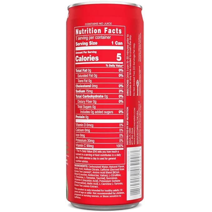 RSP NUTRITION AminoLean Energy Drink – Sugar Free Amino Energy with Natural Caffeine and Vegan Amino Acids for No Jitters Tingles or Crash Strawberry Watermelon (Pack of 12)