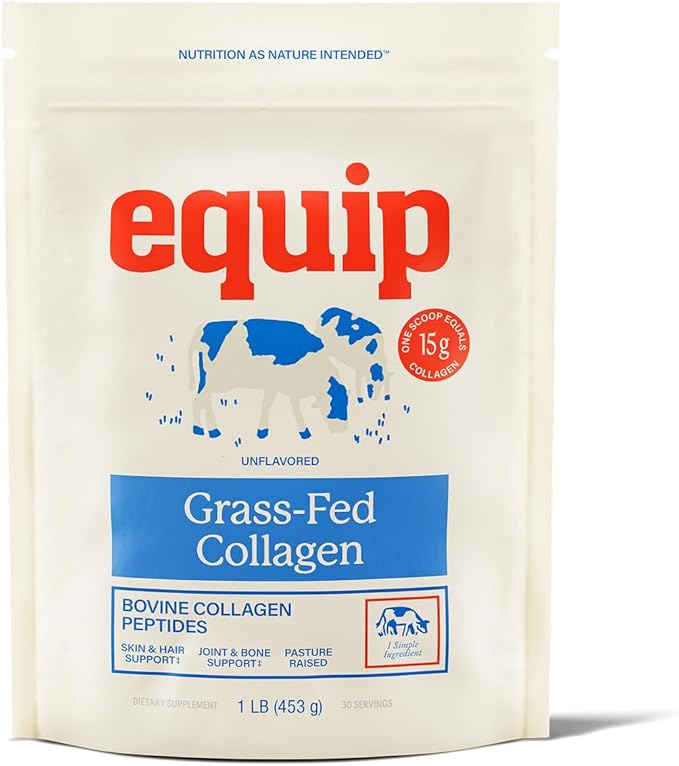 Equip Foods Grass Fed Collagen Powder | Hydrolyzed Bovine Collagen Peptides with Amino Acids | Prime Beef Collagen for Healthy Joints Skin &amp Nails | Non-GMO Paleo Friendly | 30 Servings Unflavo