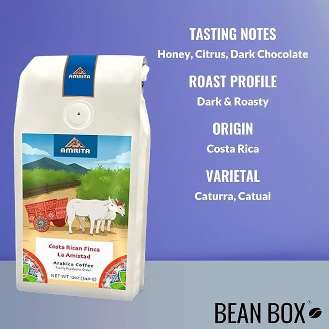 Costa Rican Finca La Amistad - Dark - Roasted by Amrita Certified Pure - Whole Bean Coffee - 2 Pound Bag