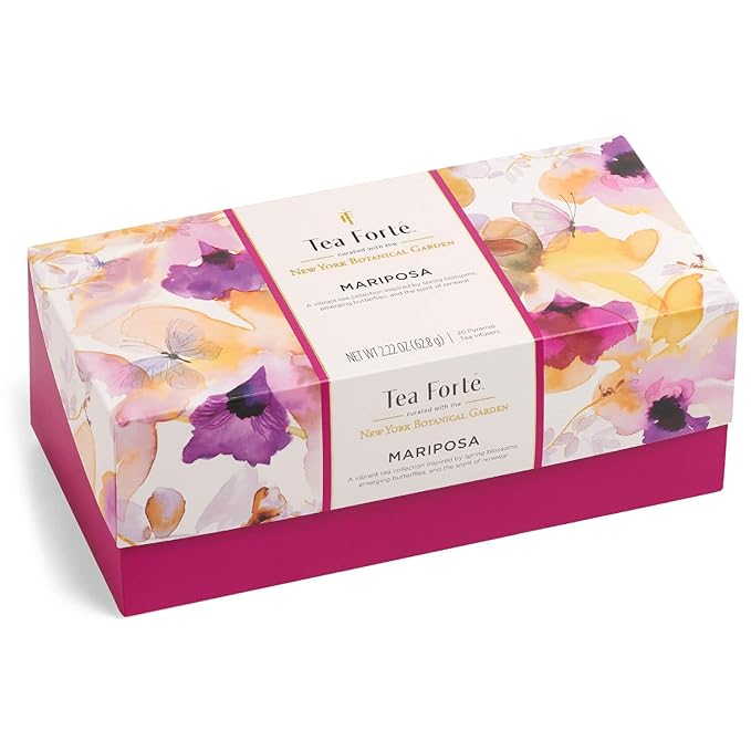 Tea Forte Premium Presentation Box Gift Set Sampler 20 Count Assorted Blends Individually Wrapped Handcrafted Pyramid Infuser Bags Mariposa Tea