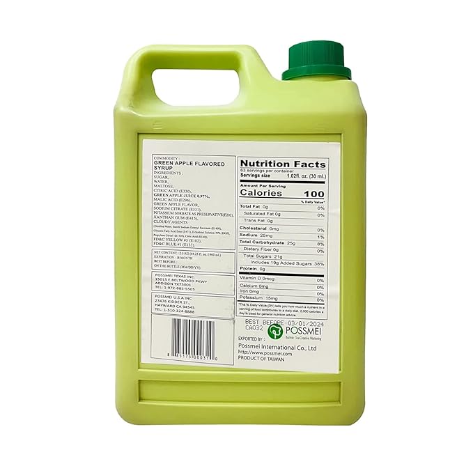 Possmei Green Apple Flavored Syrup 5.5 Pound Plastic Jar 2 Pack