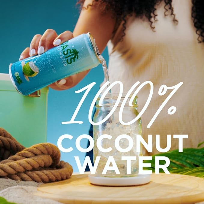 Oasis Coconut Water 12 Pack 100% Pure Coconut Water with Electrolytes Natural Hydration Electrolyte Water Drink Low Calorie No Sugar Added No Artificial Ingredients or Preservatives 320 ml Cans