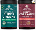 Ancient Nutrition Organic Supergreens Powder Greens Flavor 25 Servings + Multi Collagen Protein Powder Strawberry Lemonade 24 Servings