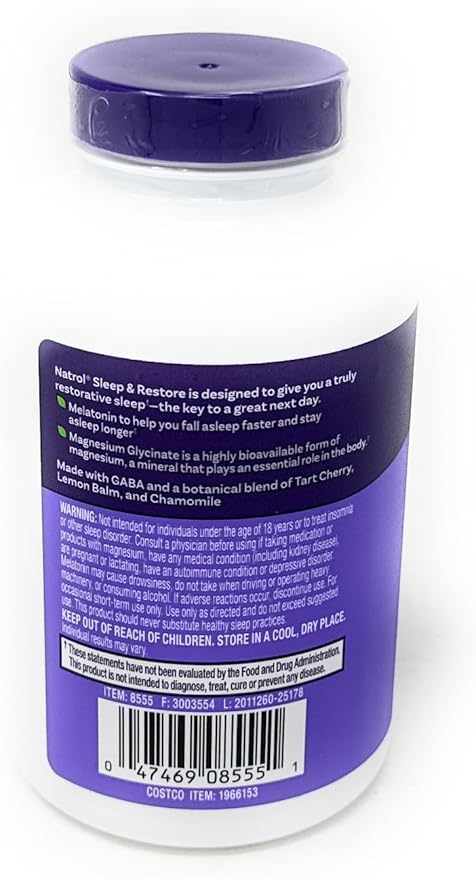 Natrol Sleep &amp Restore Capsules 120 Count Melatonin 5mg with GABA Magnesium &amp Vitamin B6 Vegetarian Non-GMOEssential for Your Ultimate Restorative Sleep Melatonin-Free 60 Day Supply