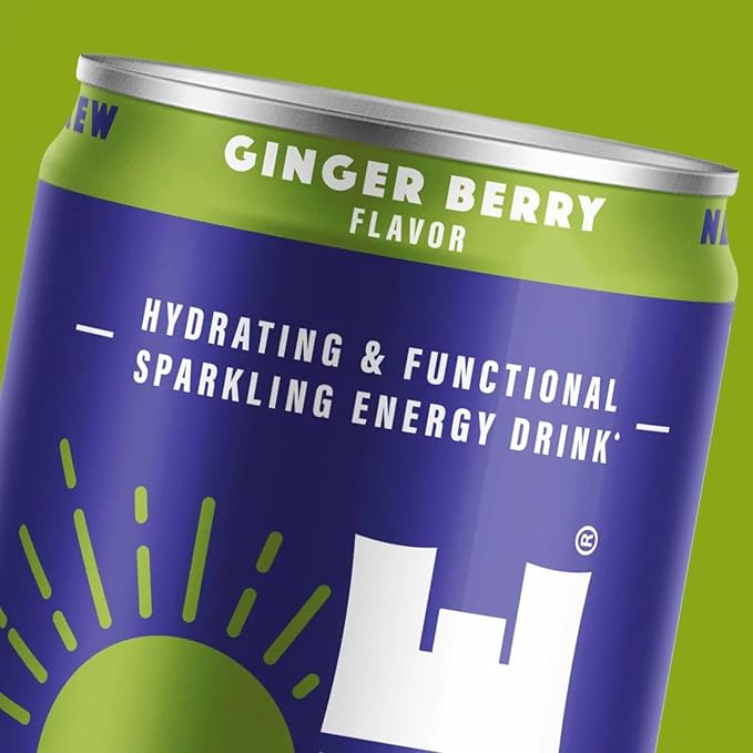 Sunshine Sparkling Energy Drink Ginger Berry with Daily Essential Vitamins 360mg of Electrolytes 70mg of Natural Caffeine 12 Fl Oz (Pack of 24)