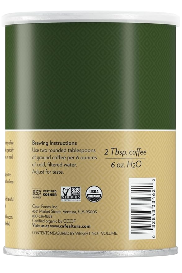 Cafe Altura Ground Organic Coffee Regular Roast 12 oz Can (Pack of 6)