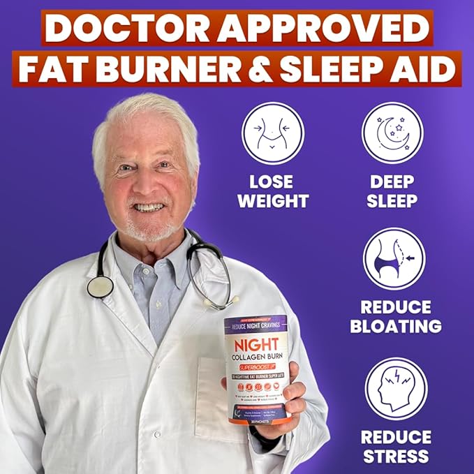 Night Collagen Burn - Weight Loss &amp Belly Fat Burner &amp Sleep Aid for Women &amp Men | Sleep Support for Bloating &amp Metabolism Appetite Suppressant | Supports Skin Hair Nails &amp Join
